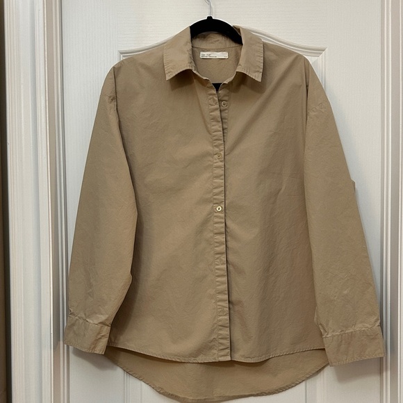 OAK + FORT Tops - OAK + FORT Women’s Light Beige Button-Down Shirt